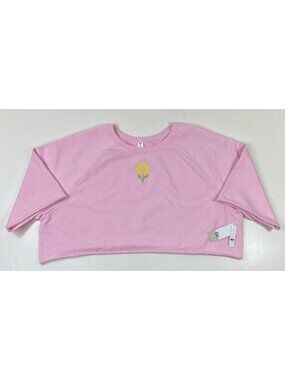 BP. Womens Cropped Sweatshirt Pink Solid Yellow Flower Embroidery Size 1XL